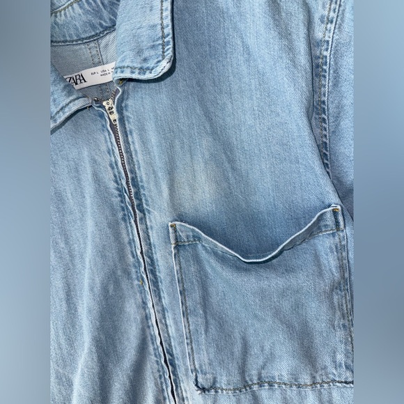 Zara Denim Jumpsuit wide straight leg jeans Zipper Light wash utility 1889/159 - Picture 7 of 11